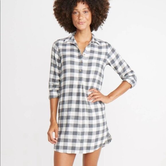 Marine Layer Effie Popover Cozy Soft Check Plaid Dress - Picture 1 of 7
